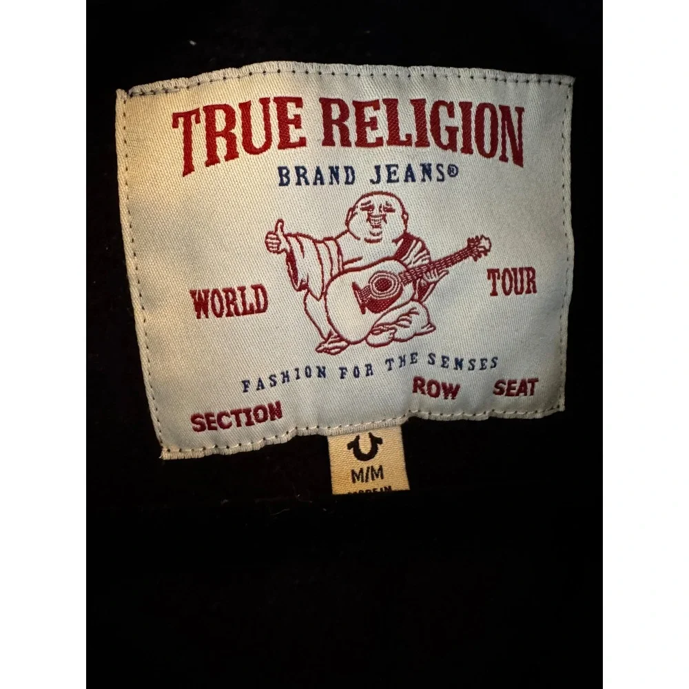 True Religion World Tour Zip Up Hoodie Black Contrast Stitch Buddha Mens Medium